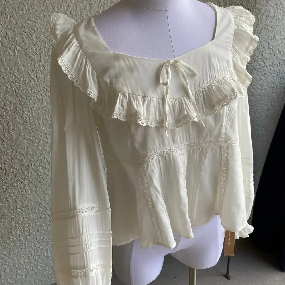 Reformation Belden Top Ruffle Puff Sleeve Square Neck White Small Cottagecore